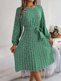 Spring Summer Casual Long Sleeved Floral Large Hem Pleated Women Clothing Bella Mia