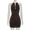 Women Clothing Summer Sleeveless Eyelet Halter Swing Collar Tight Dress Bella Mia