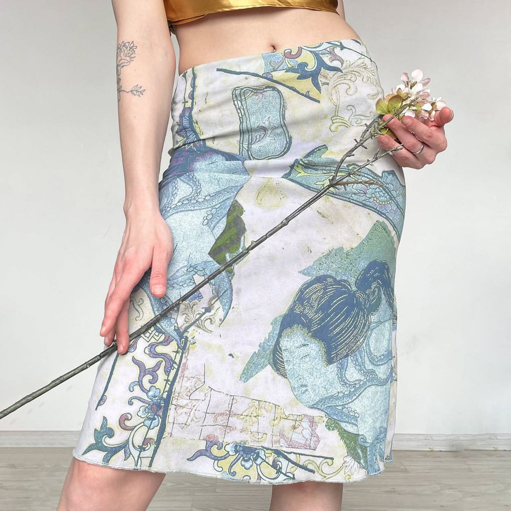 Artistic Retro Japanese Abstract Printing Elegant Graceful Skirt Vacation Sexy Special Interest Hip Skirt Bella Mia
