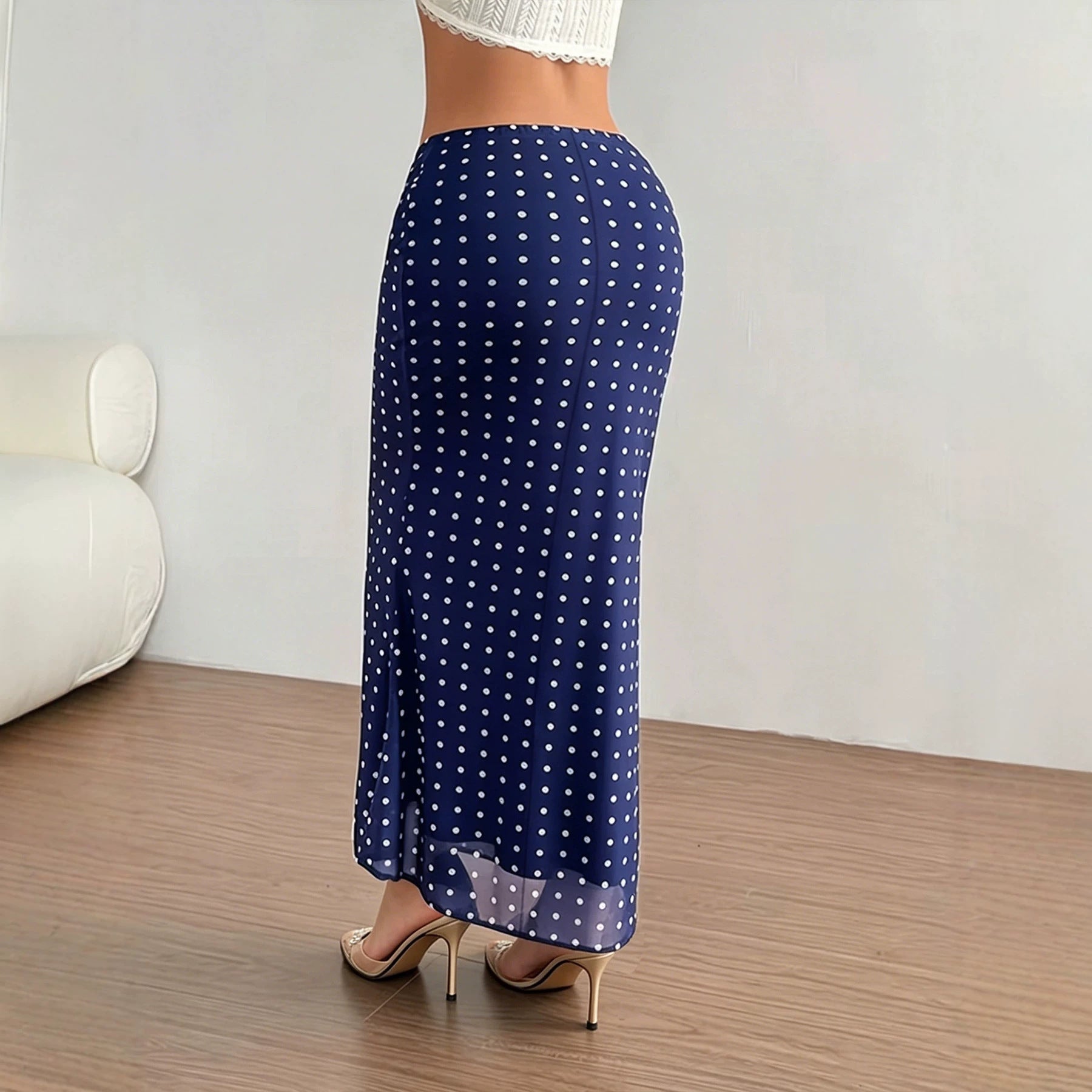 Summer Women Clothing Sexy Dot Mesh Skirt Slim Fit Sheath Skirt Bella Mia