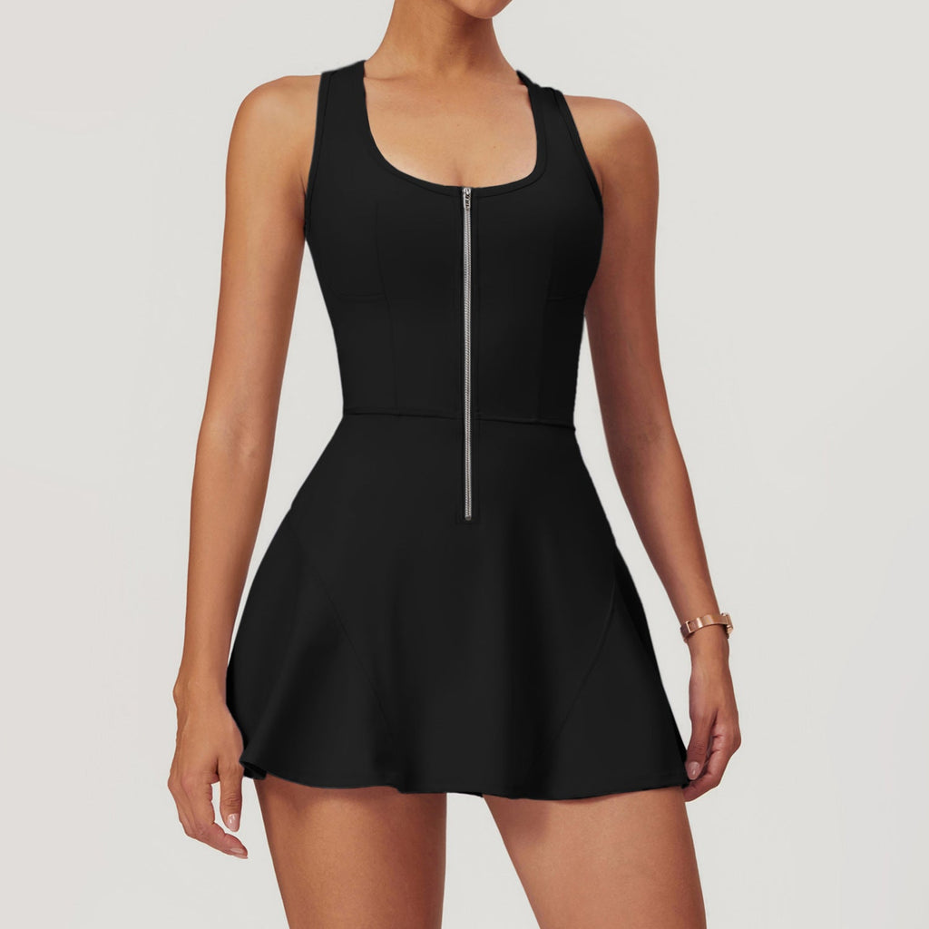 Sollinarry Nude Feel Anti Exposure Basic Sports Dress Women Summer Outdoor Running Fitness Tennis