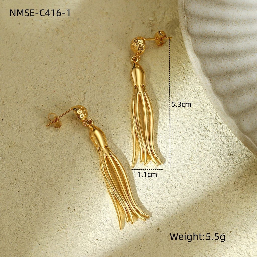 Cute Octopus Titanium Steel Tassel Earrings Minority Personality Design Octopus Stainless Steel Eardrop