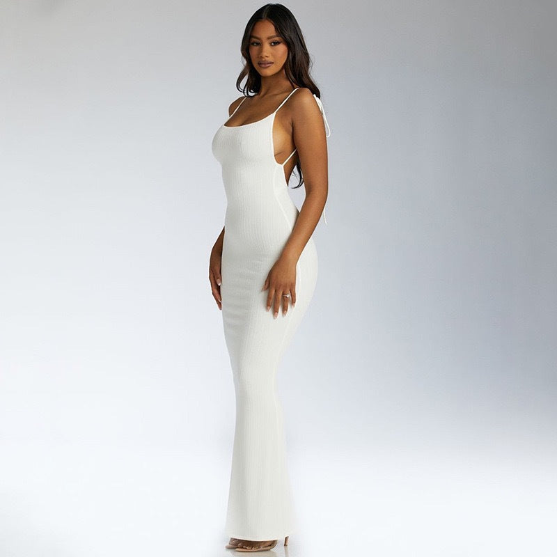 Women Clothing Sunken Stripe Slim Fit Suspender Dress Sexy Big Backless Tied Dress Bella Mia