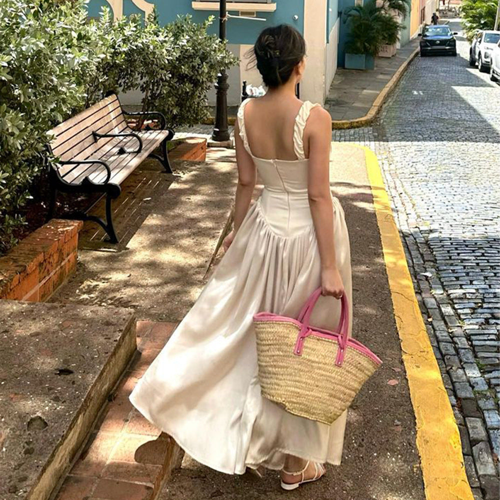 Spring Dress Sexy Square Collar Sling Stitched Backless Dress Bella Mia