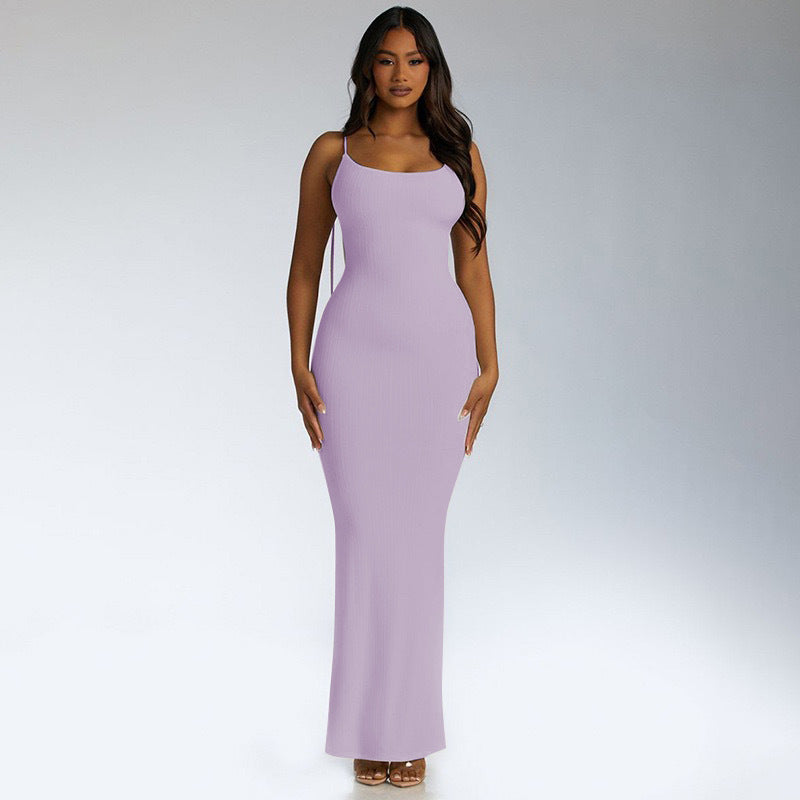 Women Clothing Sunken Stripe Slim Fit Suspender Dress Sexy Big Backless Tied Dress Bella Mia
