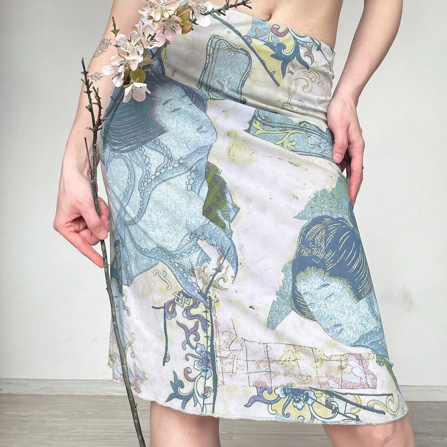 Artistic Retro Japanese Abstract Printing Elegant Graceful Skirt Vacation Sexy Special Interest Hip Skirt Bella Mia