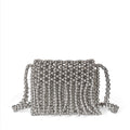 Retro Metallic Shiny Hand Woven Beads Small Square Bag Mobile Phone Bag Long Shoulder Strap Tassel Messenger Bag