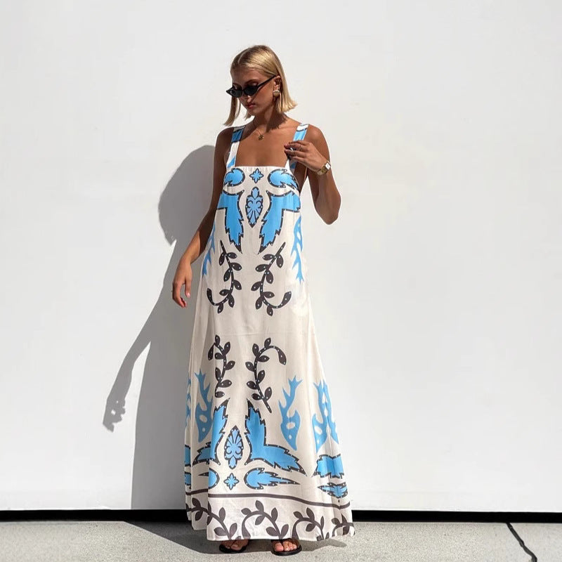 Summer Sexy Spaghetti-Strap Floral Print Dress Casual Loose Vacation Dress Bella Mia