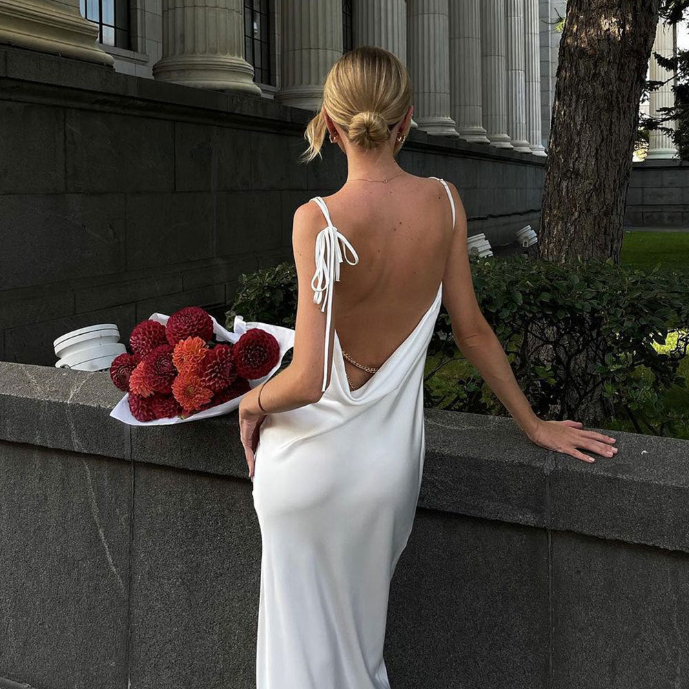 Swing Collar Sling Dress Summer High Slit Backless Lace Up Cami Dress Bella Mia