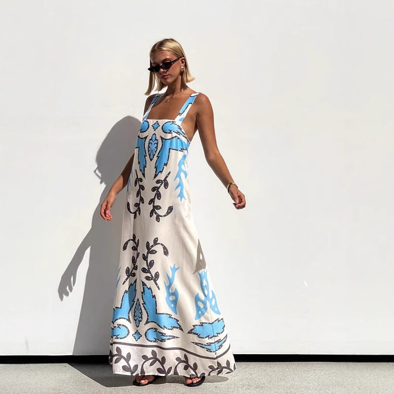 Summer Sexy Spaghetti-Strap Floral Print Dress Casual Loose Vacation Dress Bella Mia