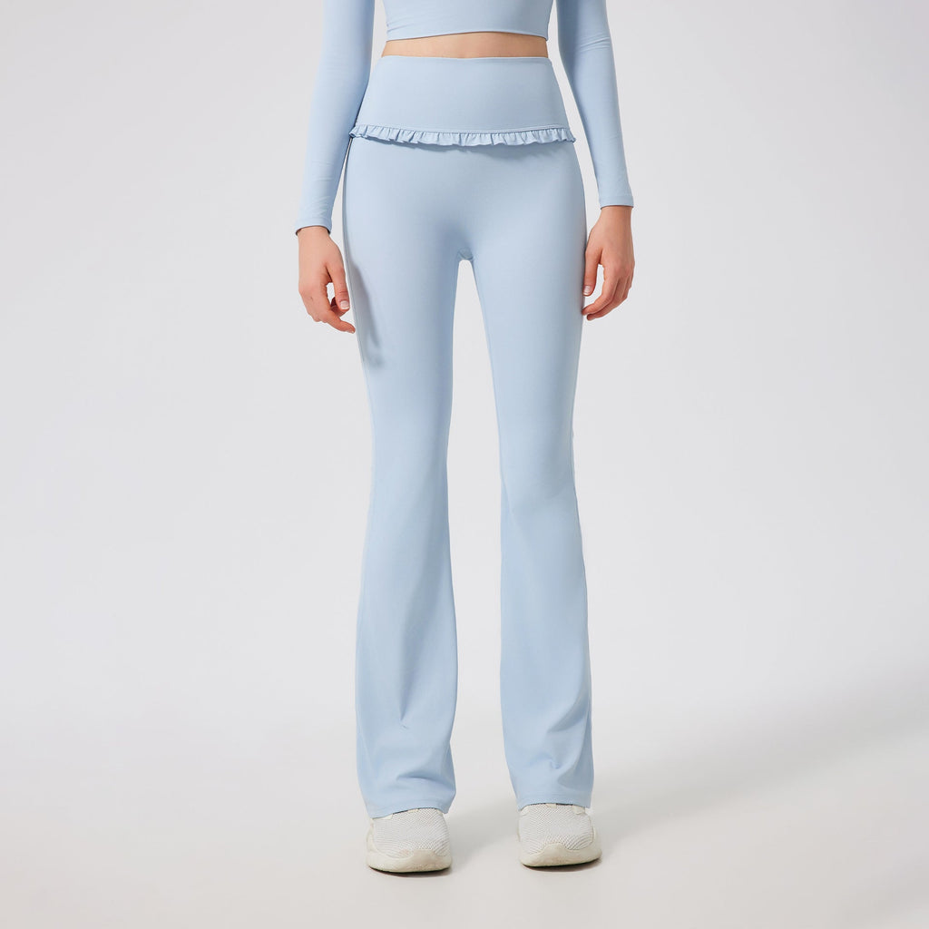 Ruffled Skinny Yoga Pants Women High Waist Slimming Sports Bell Bottom Pants Slim Fit Breathable Casual Fitness Trousers