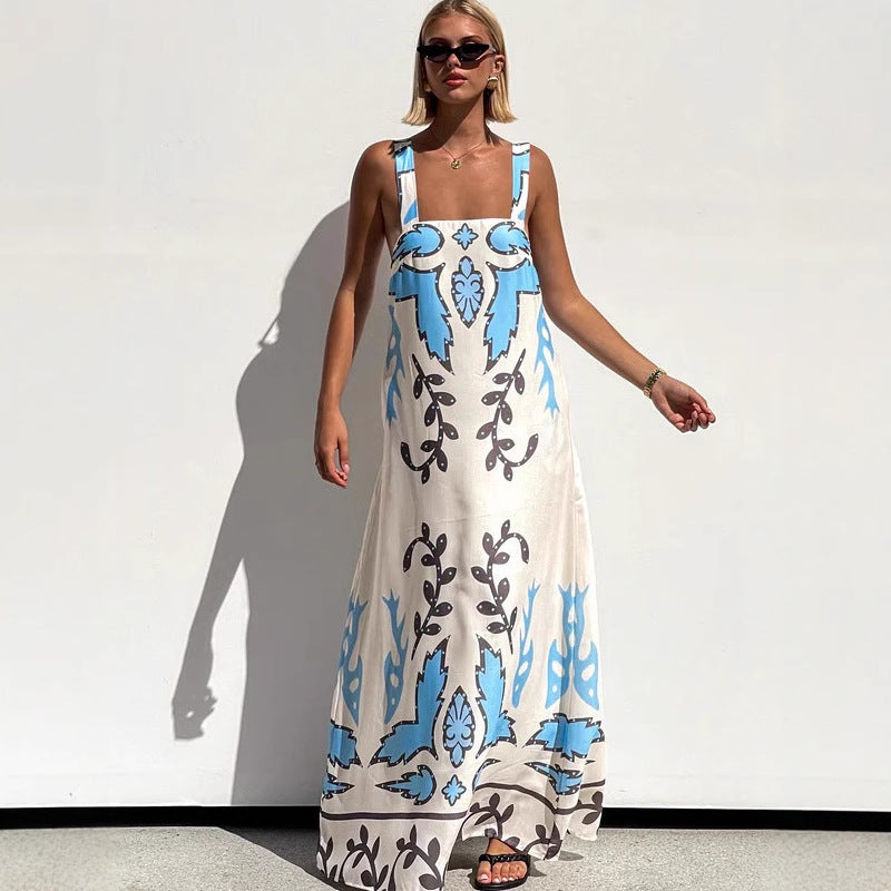Summer Sexy Spaghetti-Strap Floral Print Dress Casual Loose Vacation Dress Bella Mia