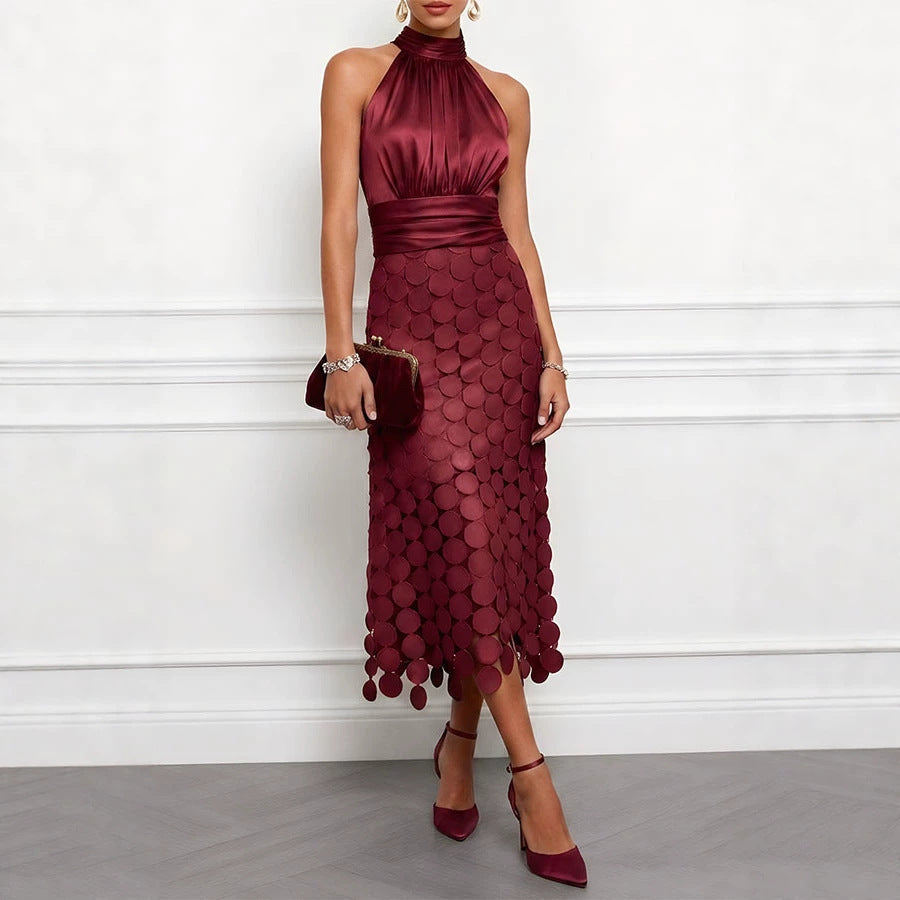 Spring Summer Satin Stitching Sleeveless Dress Vacation Casual Dress Bella Mia