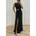 Pleated Split Casual Dress Sleeveless Dress Evening Dress Women Wanita Store