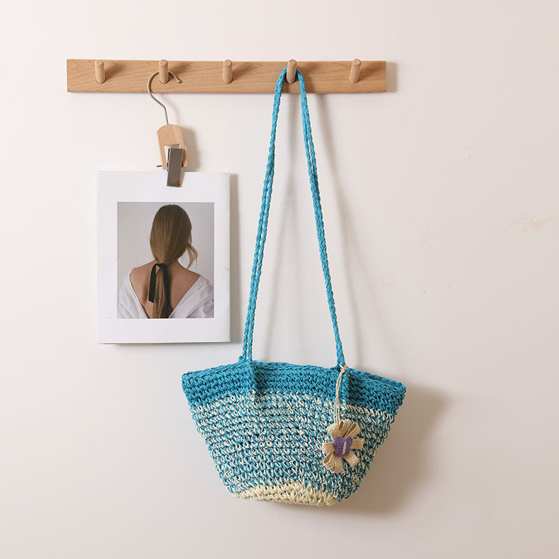 Fresh Floral Straw Bag Niche Gradient Color Straw Bag Woven Bag Vacation Beach Bag Shoulder Bag Wanita Store
