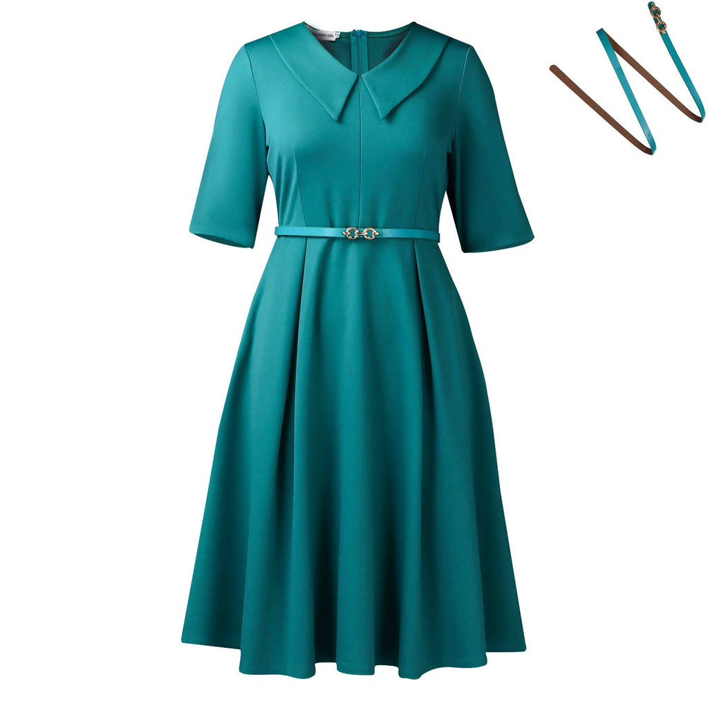 Women Clothing Autumn Elegant Solid Color Polo Collar Africa Dress Bella Mia