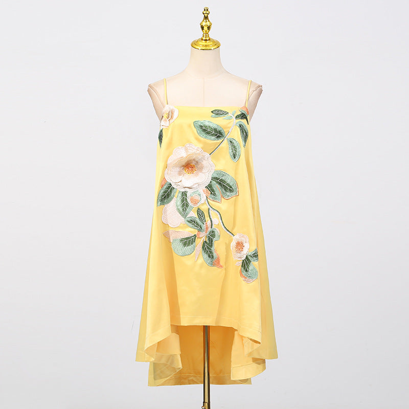 Chinese Retro Peony Embroidered Floral Suspender Slimming Short Women Clothing Loose Slimming Dress Wanita Store