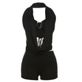 Summer Women Sexy Tube Top Halter Deep V Plunge neck Backless Lace up Jumpsuit Set Women