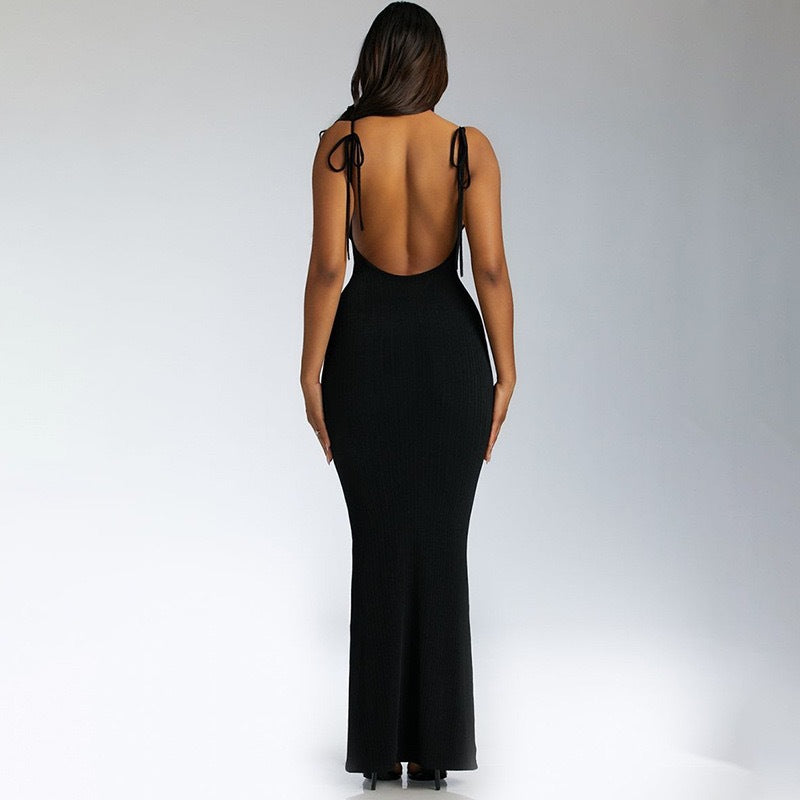 Women Clothing Sunken Stripe Slim Fit Suspender Dress Sexy Big Backless Tied Dress Bella Mia