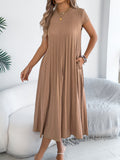 Women Clothing Spring Summer Casual Loose Short Sleeves Pocket Pleated Dress（No Belt） Bella Mia