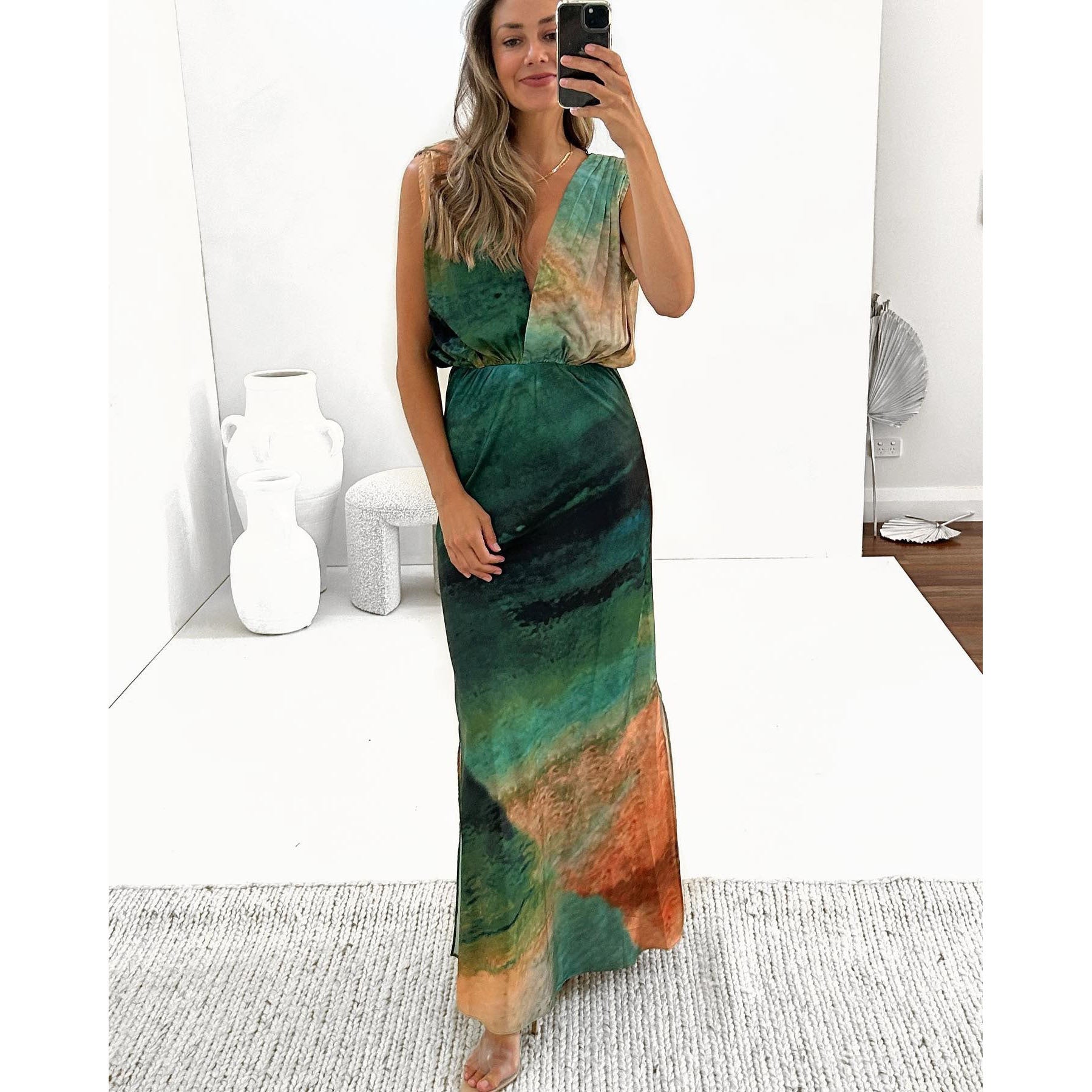 Enter Spring Summer Sexy Backless Slit Dress Loose Vacation Women Clothing Dress Bella Mia