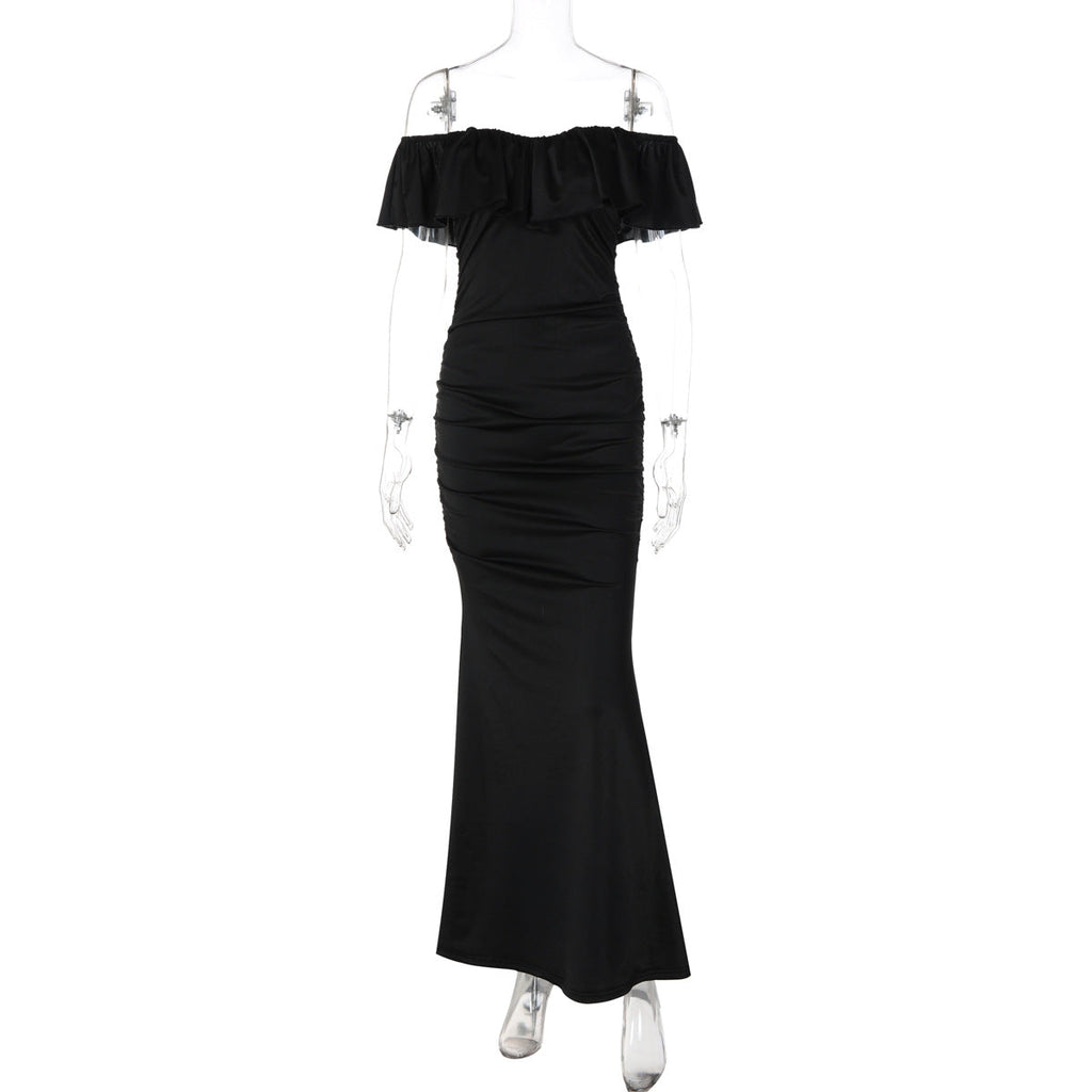 Women Clothing Summer Tube Top off Shoulder Fashionable Pleated Waist Slimming Dress Bella Mia