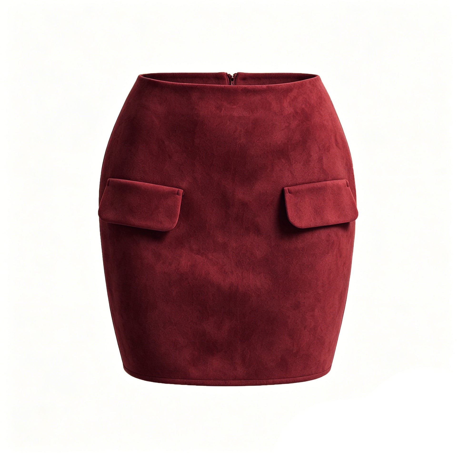 Autumn Winter Women Suede Double Pocket Skirt High Waist Package Hip Zipper Skirt Bella Mia