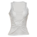 Women Clothing Fall Sexy Solid Color Slim Slimming Pleated Hollow Out Cutout Vest for Women