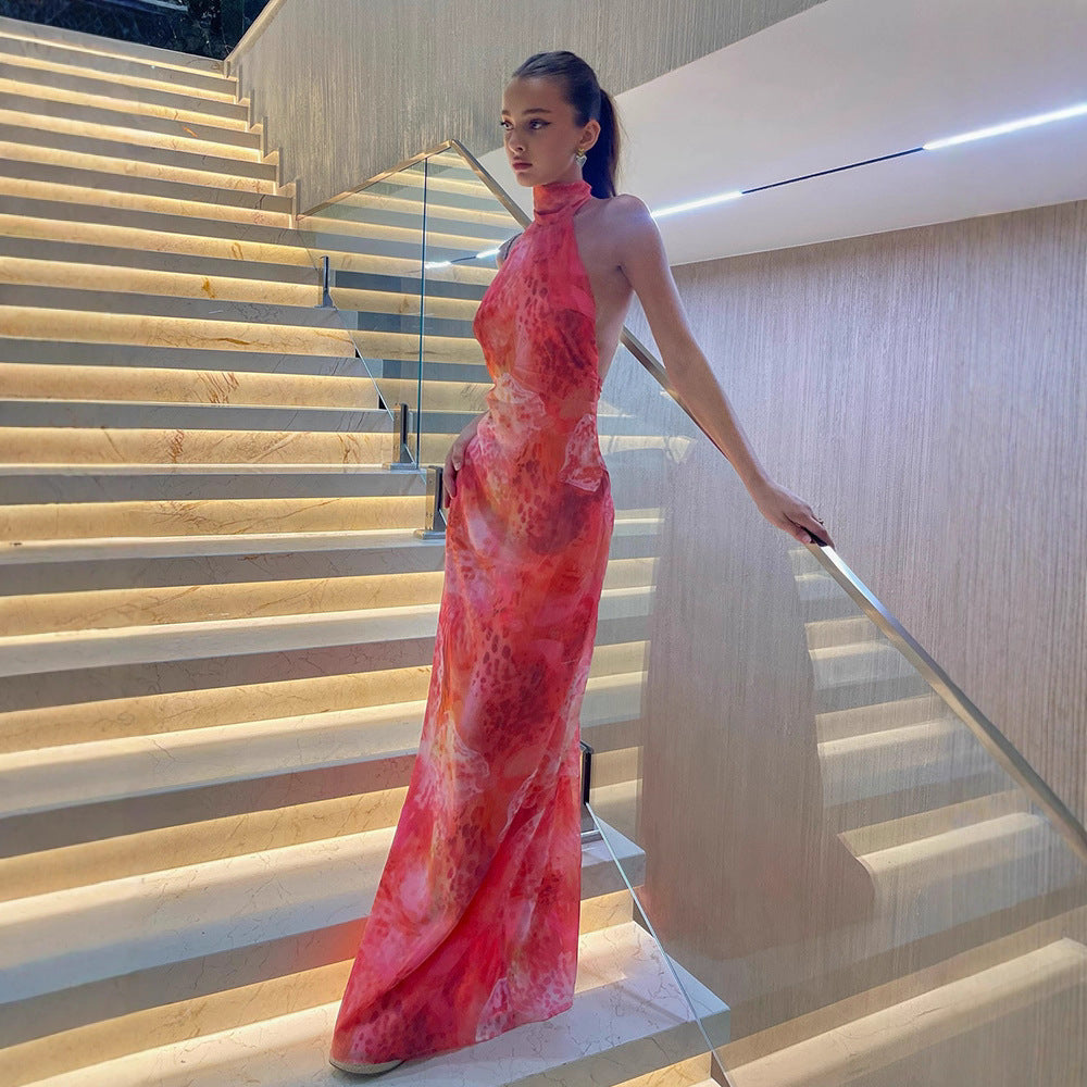 Summer Seaside Vacation Sexy Sleeveless Halter Backless Maxi Dress Women Bella Mia
