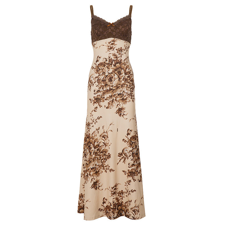 Sexy Retro Lace Stitching Chest Strap Dress French Elegant Romantic Floral Dress Bella Mia