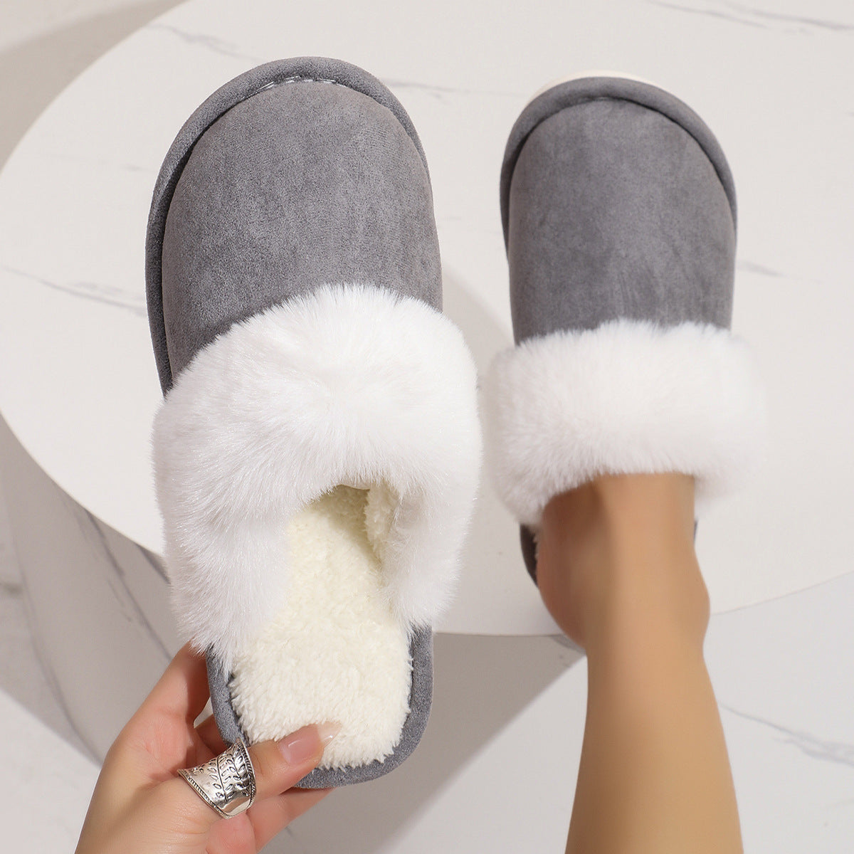 Fluffy Slippers Autumn Winter Warm Slugged Bottom Home Thickened Fleece Slippers Home Indoor Cotton Slippers Wanita Store