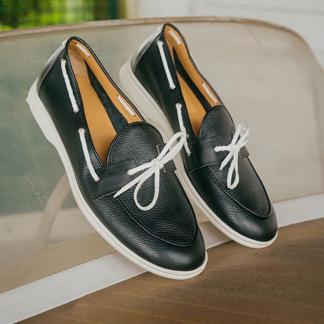 Women's Black Pebbled Leather Barca Yacht Loafer Del Toro Shoes
