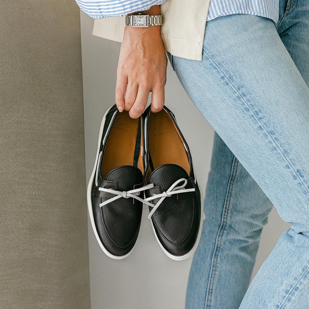 Women's Black Pebbled Leather Barca Yacht Loafer Del Toro Shoes