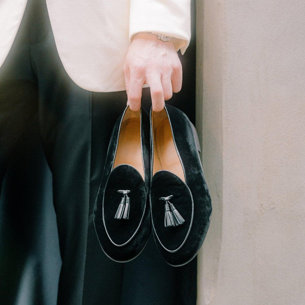 Men's Black Velvet Tassel Loafer Del Toro Shoes