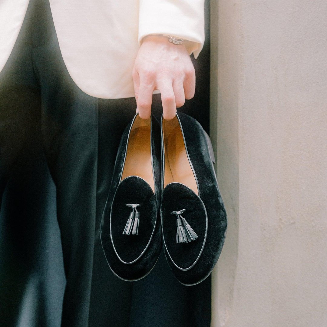 Men's Black Velvet Tassel Loafer Del Toro Shoes