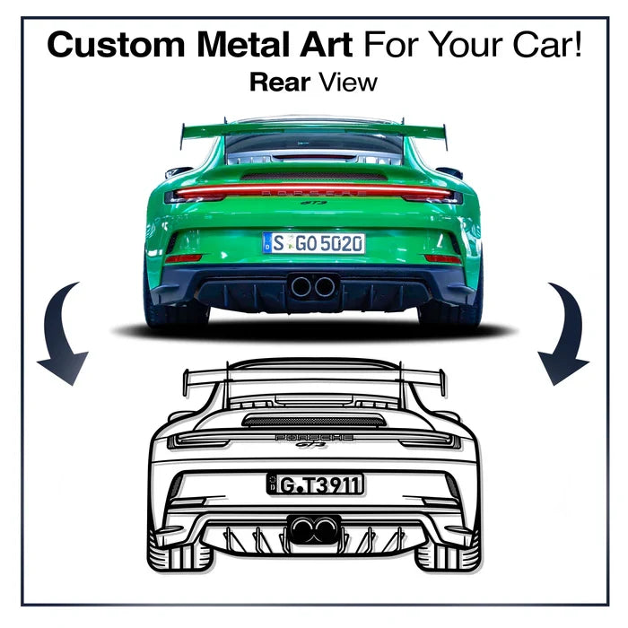 Your Personalized Car Metal Wall Art (Front view, rear and perspective view) Modello Turbo