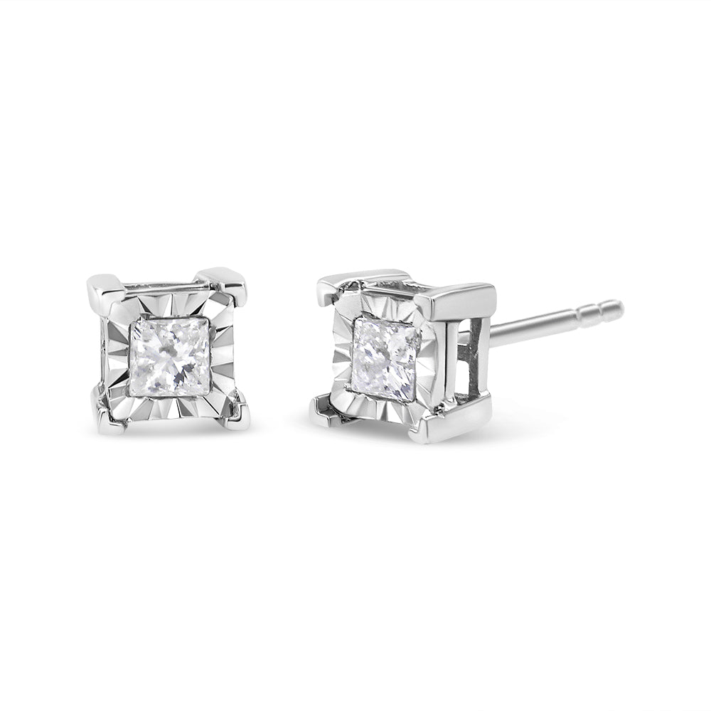 .925 Sterling Silver 1.0 Cttw Miracle Set Princess-cut Diamond Solitaire Stud Earrings (H-I Color, I2-I3 Clarity) Bids.com