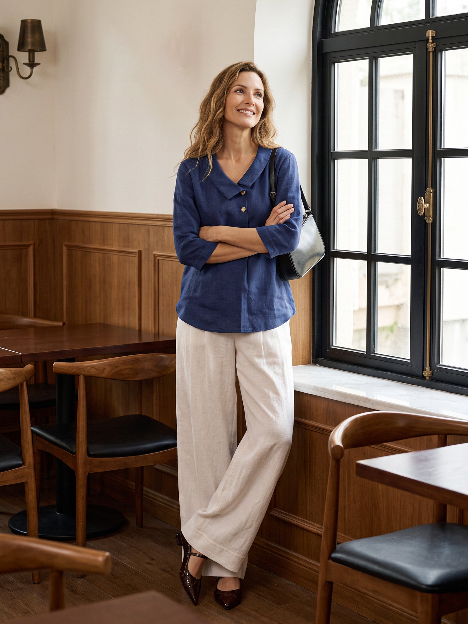 100% Linen Sculpted Pleat Elasticated Back Relaxed Pants VERIDIANA LINTICO