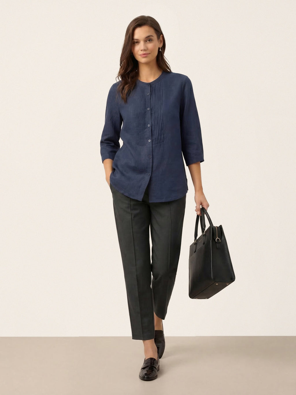 Linen Tailored Straight Cropped Pants LOGAN LINTICO