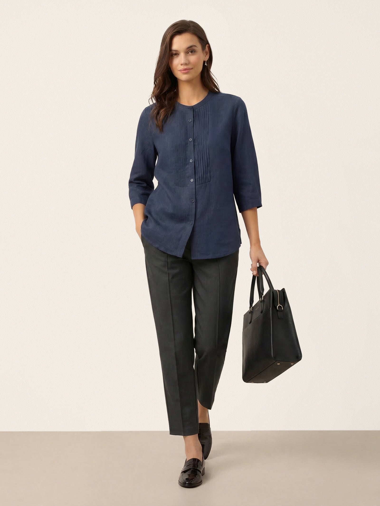 Linen Tailored Straight Cropped Pants LOGAN LINTICO