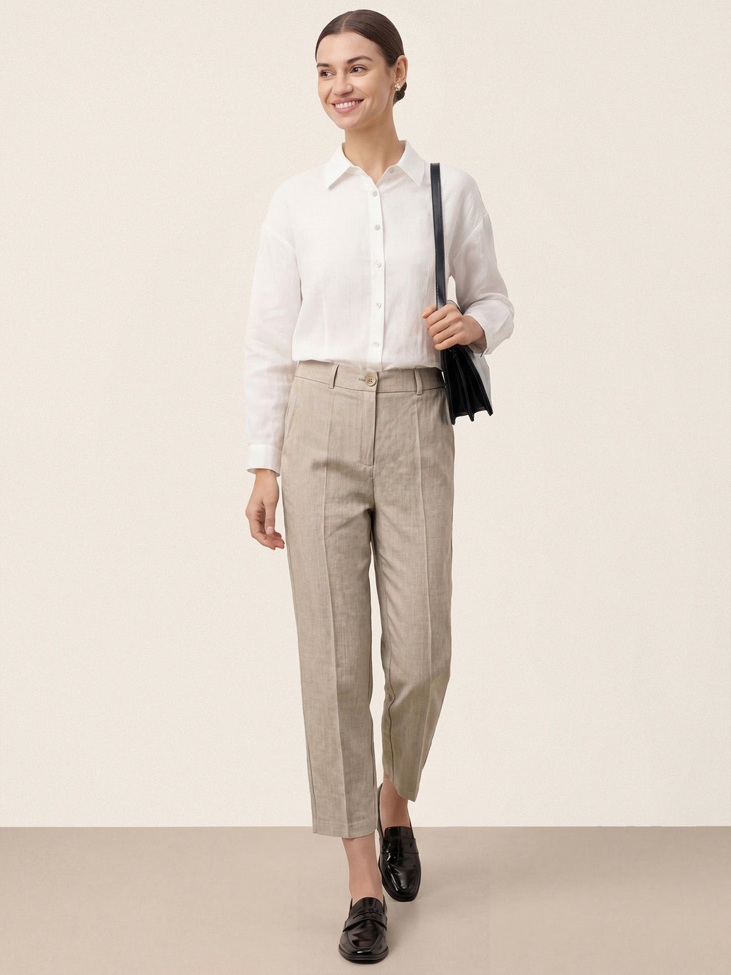 Linen Tailored Straight Cropped Pants LOGAN LINTICO