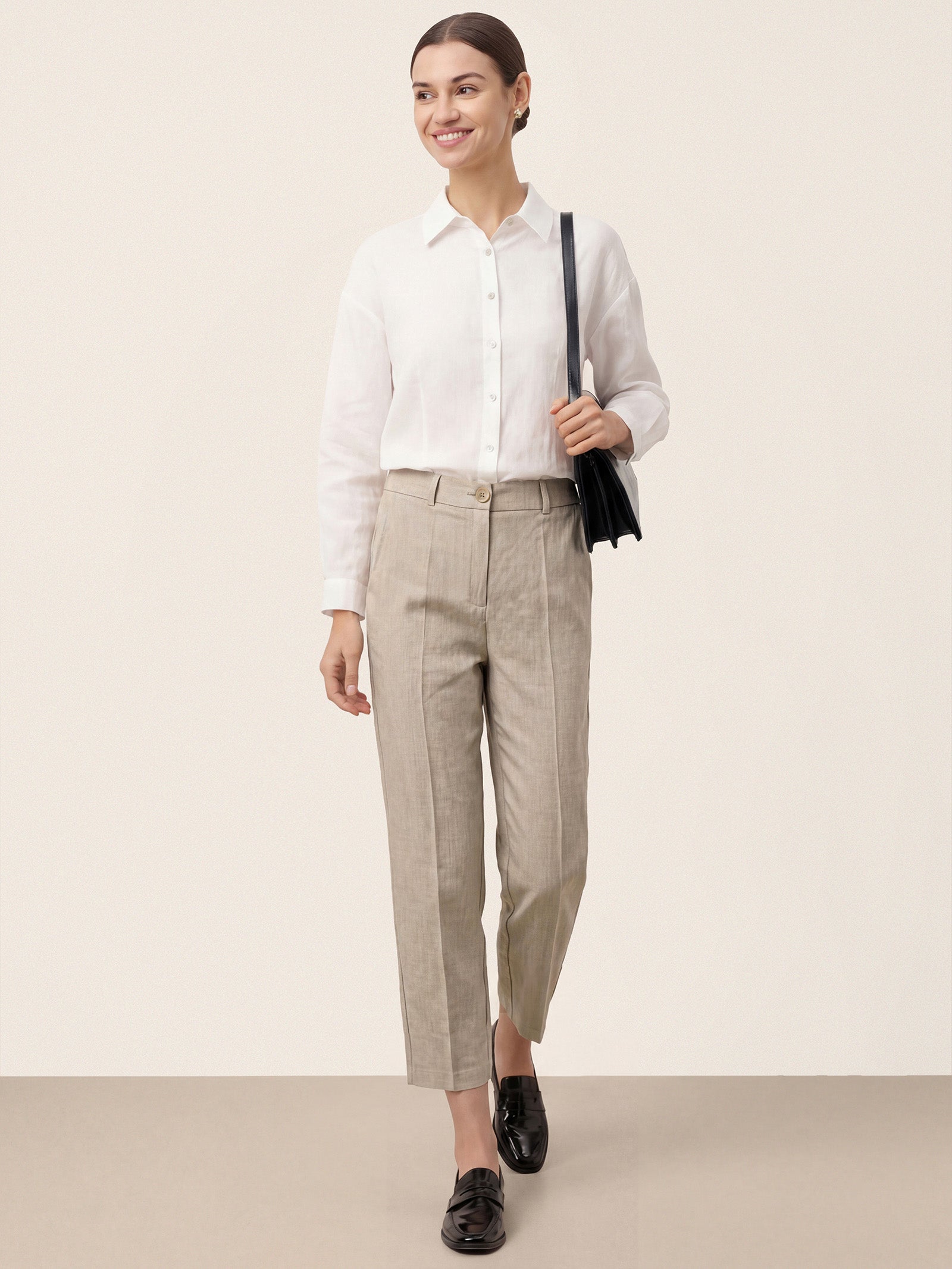 Linen Tailored Straight Cropped Pants LOGAN LINTICO