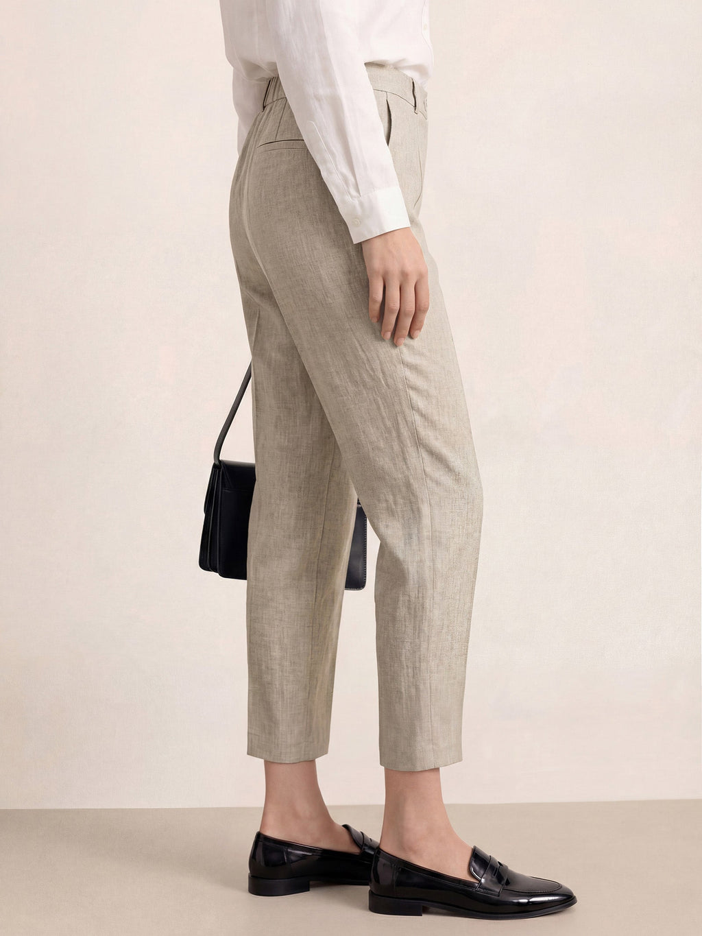 Linen Tailored Straight Cropped Pants LOGAN LINTICO