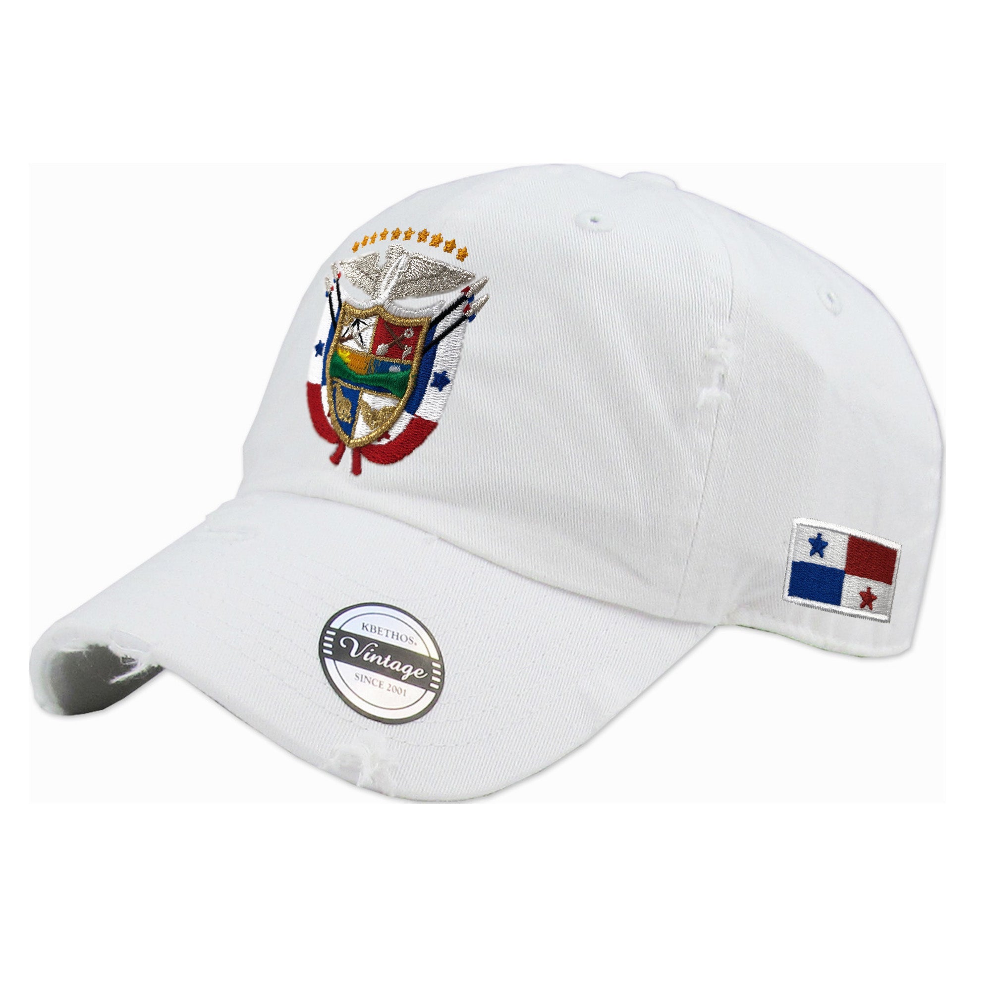 Vintage Panama Hats with Embroidered Panama Shield and Flag Peligro Sports