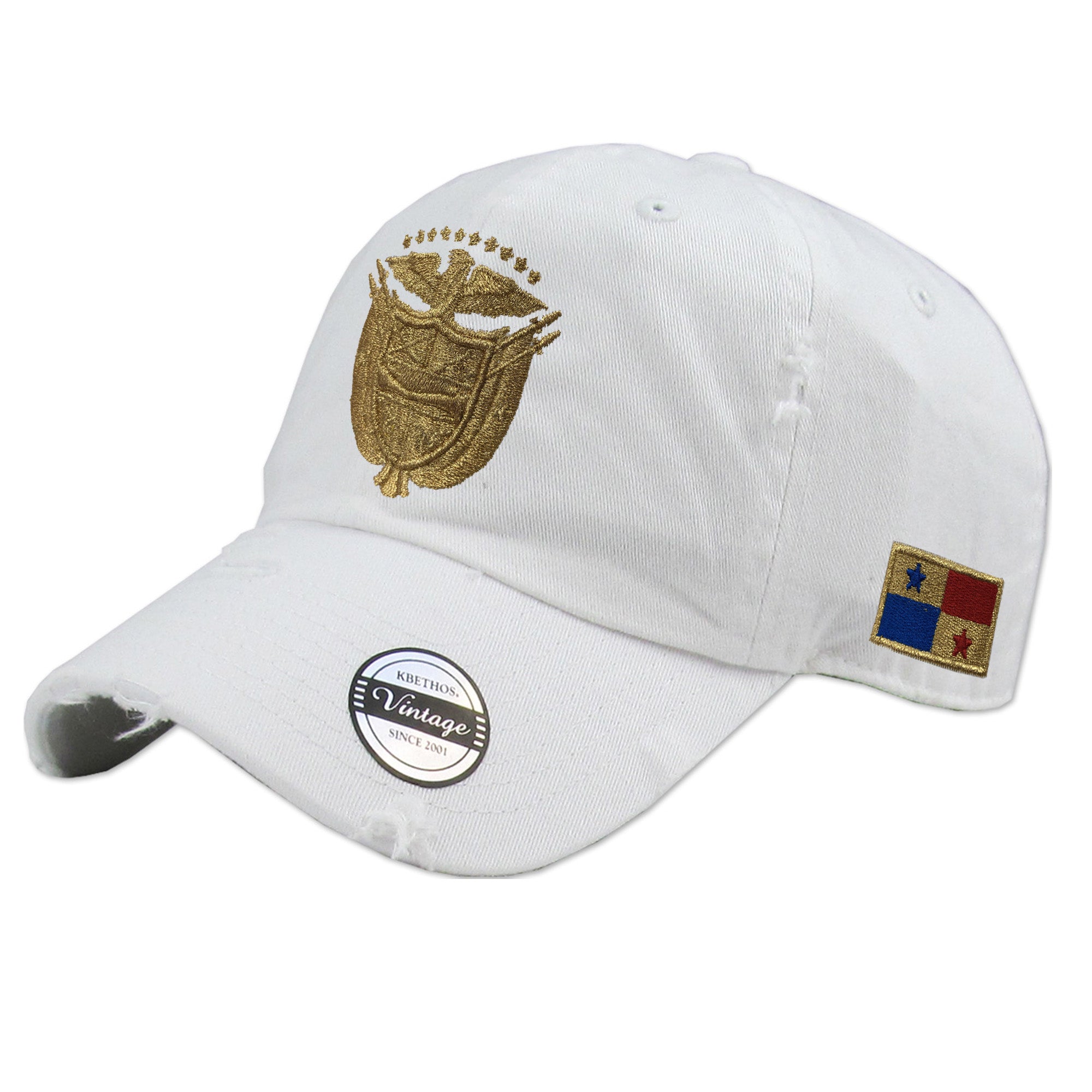 Vintage Panama Hats with Embroidered Panama Shield and Flag Peligro Sports