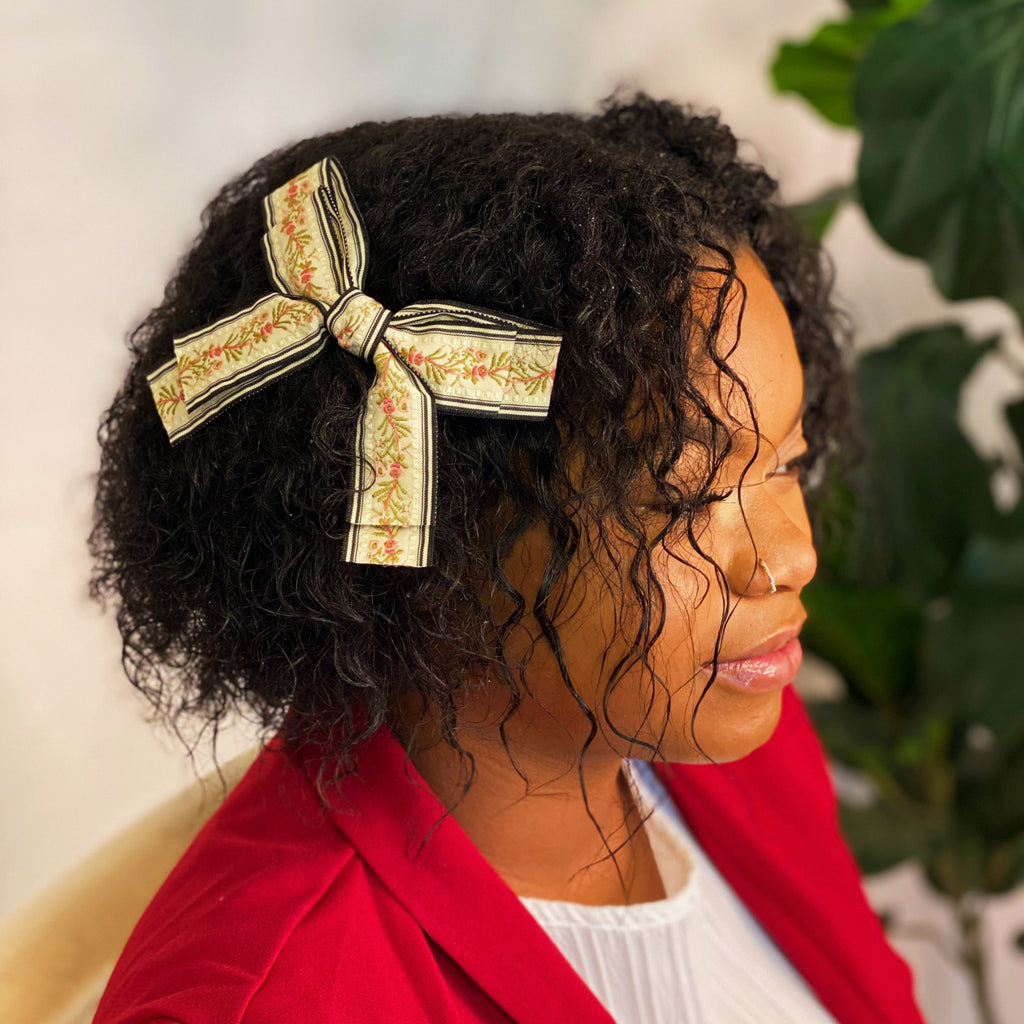 Parisian Embroidered Bow Barrette Set