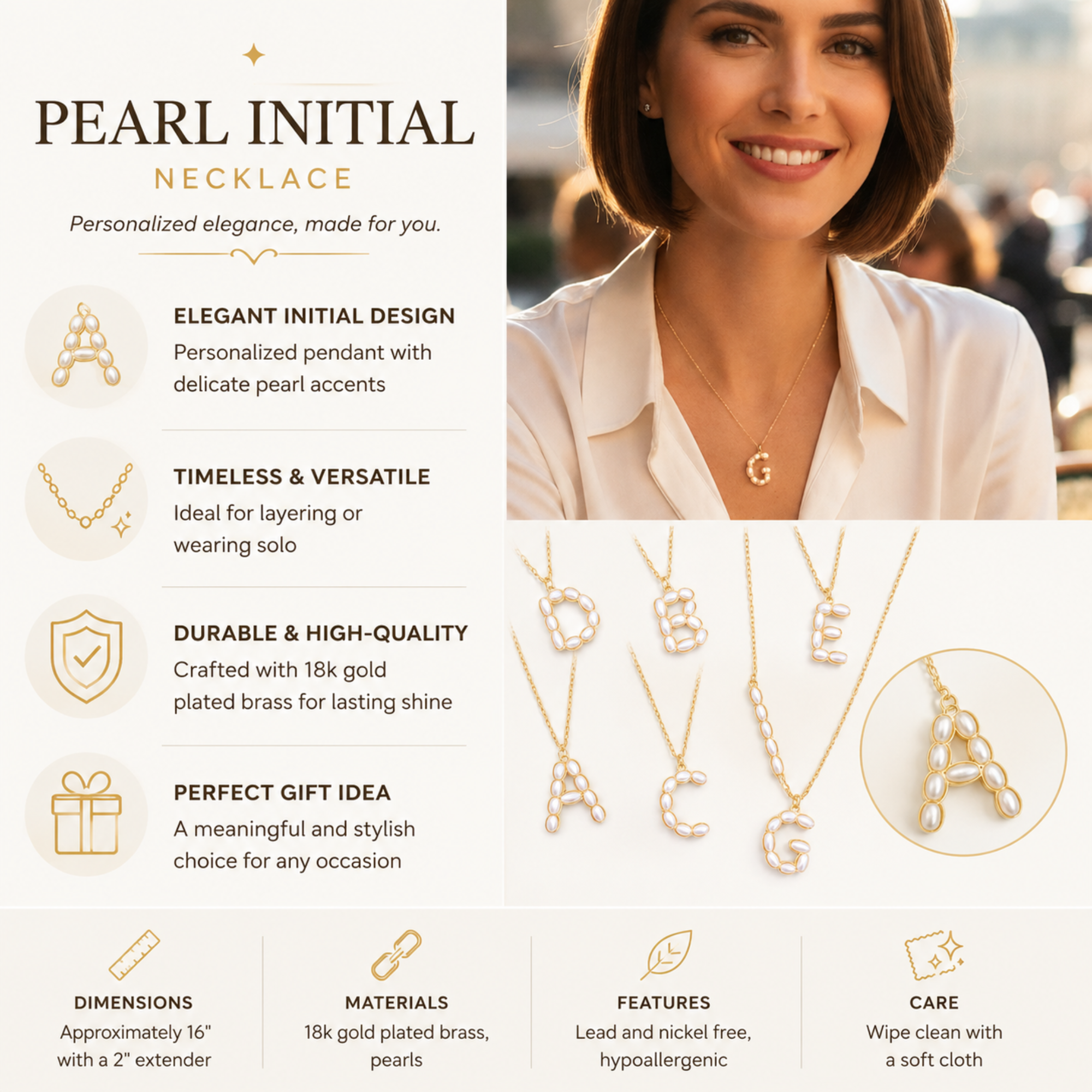 Pearl Mosaic Initial Pendant Necklace