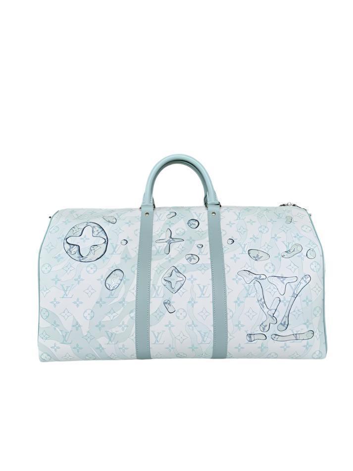 Louis Vuitton White & Blue Aquagarden Monogram Keepall 50 Banlieue91