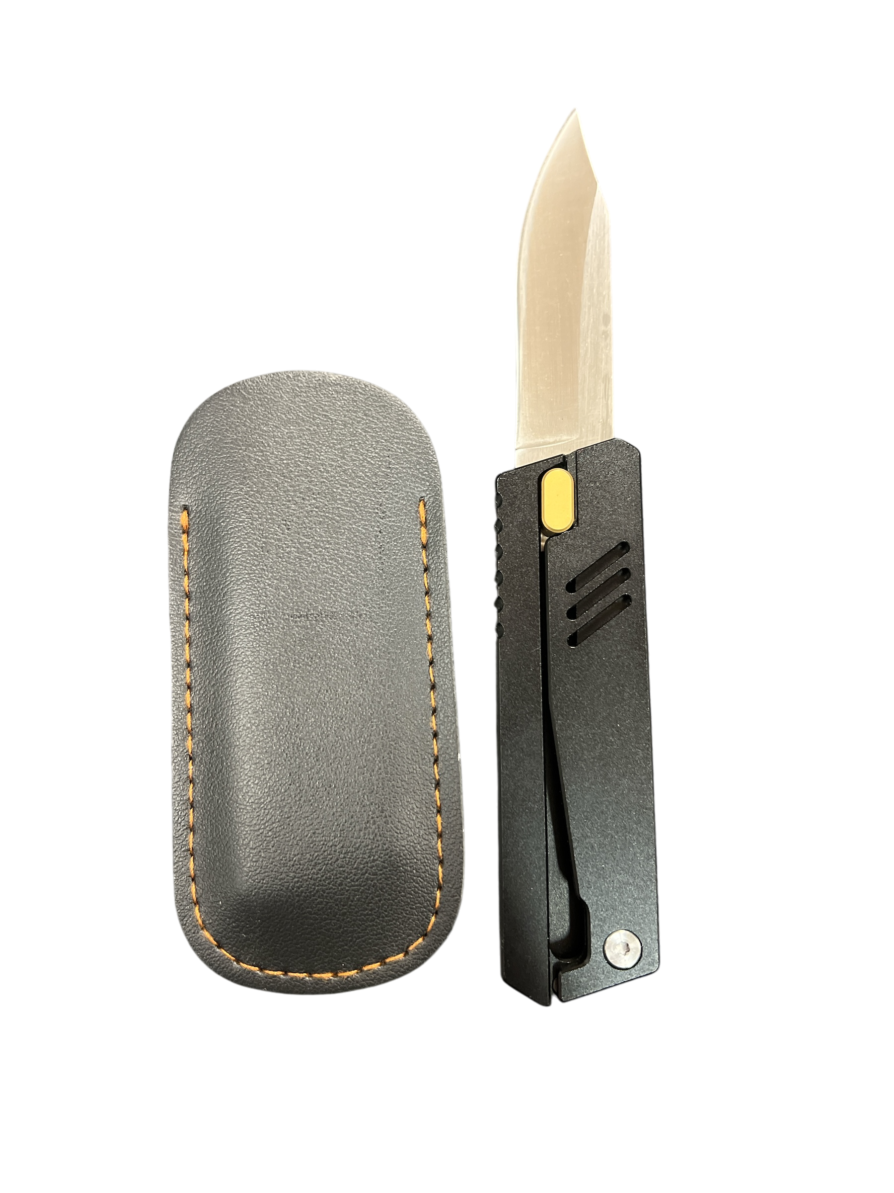 Thumb Switch "Gravity" Knives - Includes Leather Case (3cR13 Steel) Wood Shark Co.