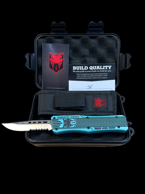 "CobraTec" Double Action - Medium CTK-1 Mint Blue OTF w/ Graphite Black Wood Shark Co.